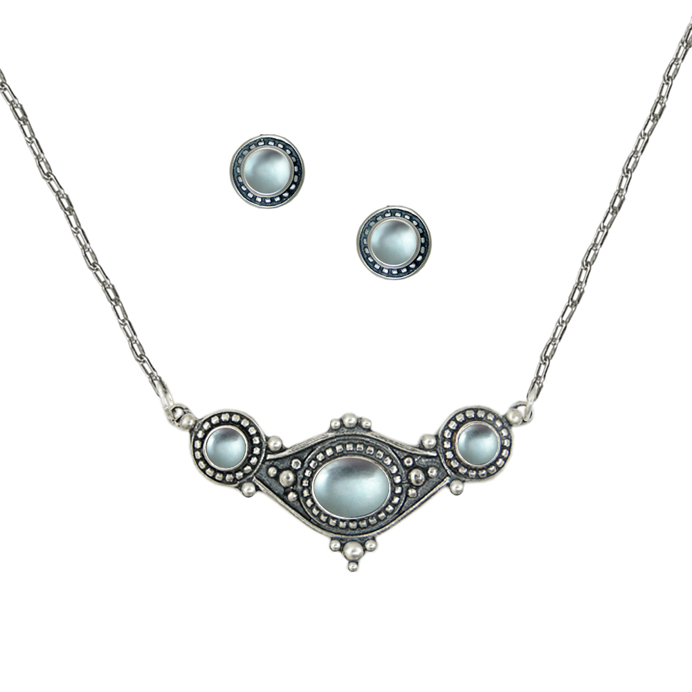Sterling Silver Designer Necklace Earrings Set in BlueTopaz